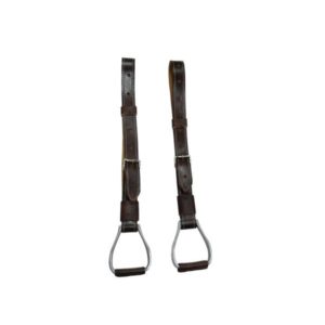 Loro de Sola Tanino c/Reforço de Fita Polietileno Modelo Crioulo com Fivela de Metal com Estribo de Alumínio Lixado e PoLido -Cores: Marrom/Preto